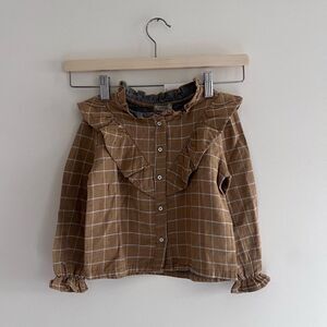 Búho // NWT Brown Checked Top Ruffled Collar